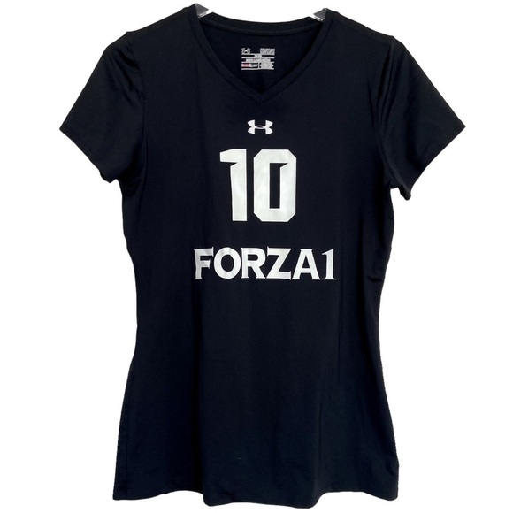 Girls Short Sleeve V-Neck Black Volleyball T-Shirt Size Med FORZA 1 Volleyball - Picture 1 of 5